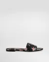 Dolce & Gabbana Calfskin Flat Slippers With Rose Print In Multi
