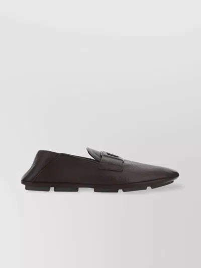 DOLCE & GABBANA CALFSKIN HAMMERED LEATHER DRIVER LOAFERS