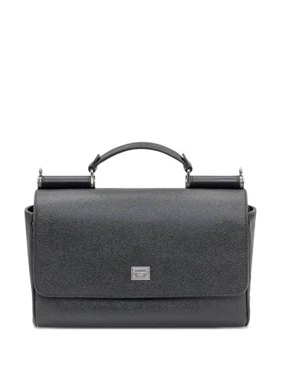 Dolce & Gabbana Calfskin Handbag With Top Handle And Removable Shoulder Strap In Black