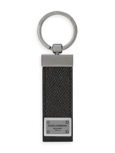 Dolce & Gabbana Calfskin Key Chain With Logo Tag Accessories In Black
