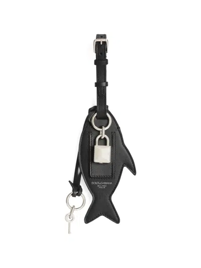 Dolce & Gabbana Calfskin Keychain In Black