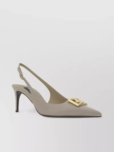 Dolce & Gabbana Calfskin Kitten Heel Pumps With Metal Hardware In Neutral