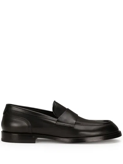 Dolce & Gabbana Calfskin Leather Loafers In Black