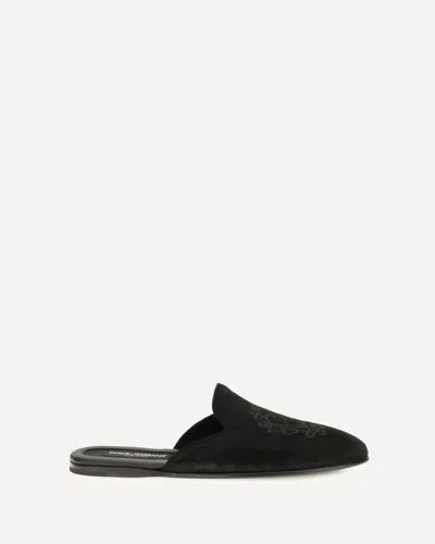 Dolce & Gabbana Calfskin Leather Mules In Black
