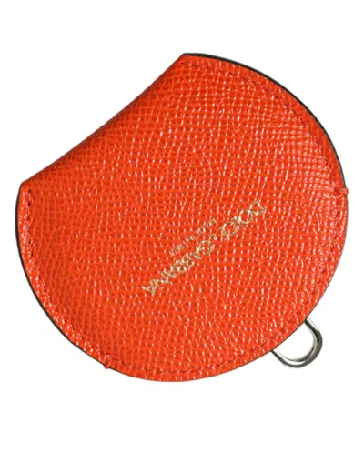 Dolce & Gabbana Calfskin Leather Round Logo Hair Clip In Orange