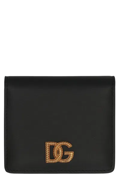 Dolce & Gabbana Calfskin Leather Wallet With Logo In Black
