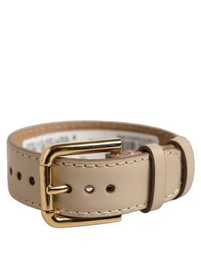 Dolce & Gabbana Beige Calfskin Leather Gold Buckle Belt Strap Bracelet In Brown