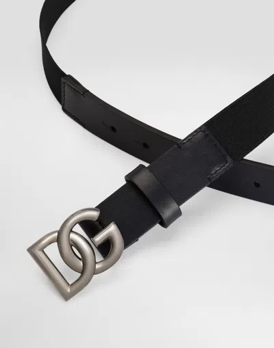 Dolce & Gabbana Kids' Calfskin Logo Belt In Black