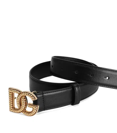 Dolce & Gabbana Calfskin Logo Belt In Black