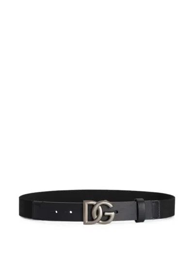 Dolce & Gabbana Kids' Calfskin Logo Belt In Black
