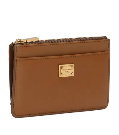 Dolce & Gabbana Calfskin Logo Card Holder In Brown