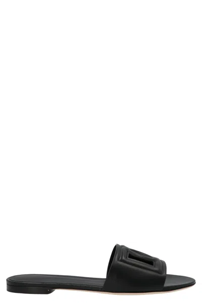 Dolce & Gabbana Calfskin Logo Slide In Black