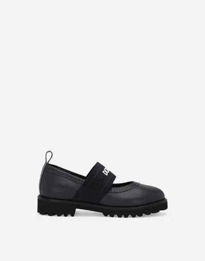 Dolce & Gabbana Calfskin Nappa Ballet Flats With Branded Elastic In Black