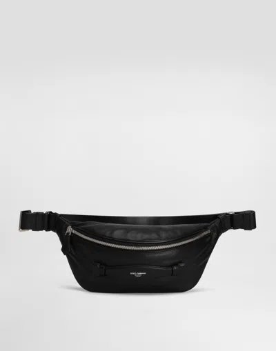 Dolce & Gabbana Calfskin Nappa Leather Belt Bag In Black