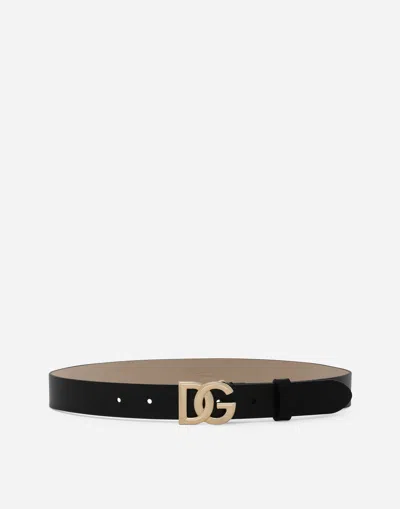 Dolce & Gabbana Calfskin Nappa Leather Belt In Black