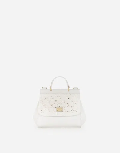 Dolce & Gabbana Calfskin Nappa Leather Sicily Bag With Crochet Detailing In White