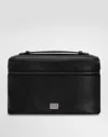 Dolce & Gabbana Leather Logo Plaque Toiletry Bag In Black