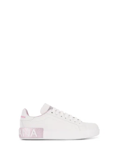 Dolce & Gabbana Calfskin Nappa Portofino Sneakers For Women In White