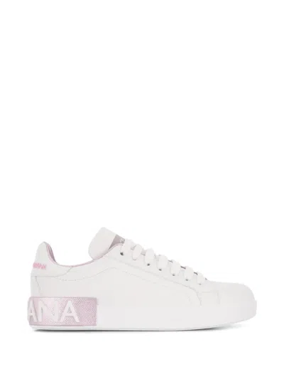 Dolce & Gabbana Calfskin Nappa Portofino Sneakers For Women In White