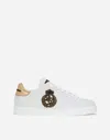 Dolce & Gabbana Iconic Leather Sneakers With Embroidered Crest And Luxurious Detailing In White/gold