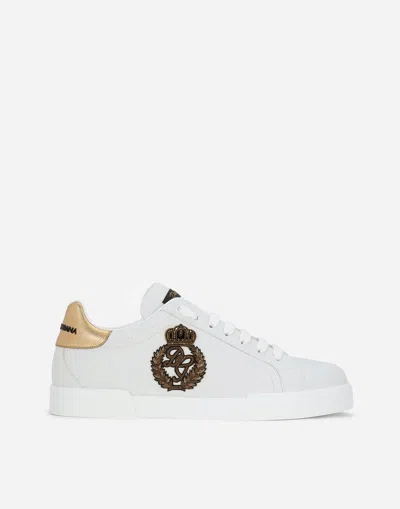 DOLCE & GABBANA CALFSKIN NAPPA PORTOFINO SNEAKERS WITH CROWN PATCH