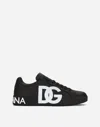Dolce & Gabbana Portofino Sneakers In Black Calf Leather With White Logo In Black