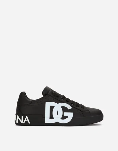DOLCE & GABBANA CALFSKIN NAPPA PORTOFINO SNEAKERS WITH DG LOGO PRINT