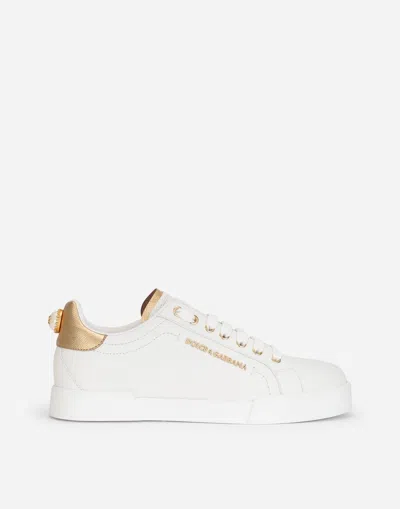 DOLCE & GABBANA CALFSKIN NAPPA PORTOFINO SNEAKERS WITH LETTERING