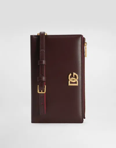 Dolce & Gabbana Calfskin Passport Holder With Dg Logo In Bordeaux