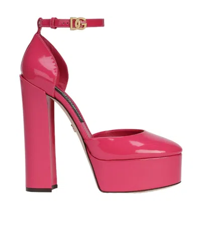 DOLCE & GABBANA DOLCE  GABBANA ROUND TOE POLISHED PLATFORM MULES