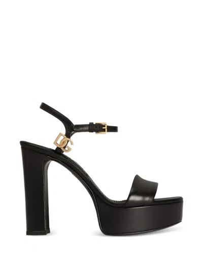Dolce & Gabbana Calfskin Platform Sandals In Black