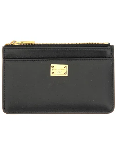 Dolce & Gabbana Calfskin Plongé Card Holder In Black