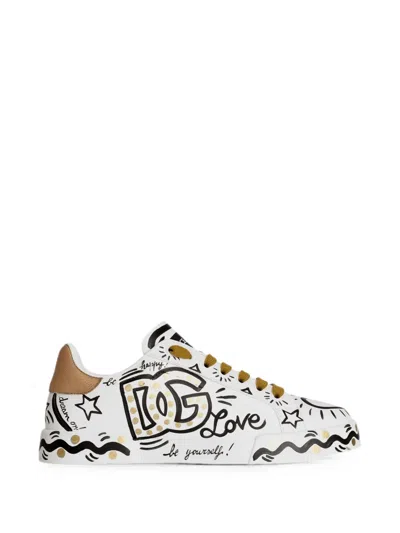 Dolce & Gabbana Calfskin Portofino Sneakers In Multi