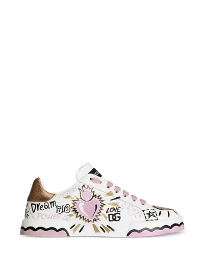 Dolce & Gabbana Calfskin Portofino Sneakers In White