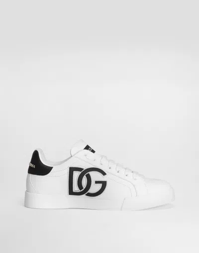 Dolce & Gabbana Calfskin Portofino Sneakers With Dg Logo In Multi