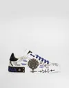 Dolce & Gabbana Calfskin Portofino Sneakers With Embroidery And Studs In Multicolor