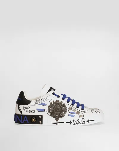 DOLCE & GABBANA CALFSKIN PORTOFINO SNEAKERS WITH PATCH