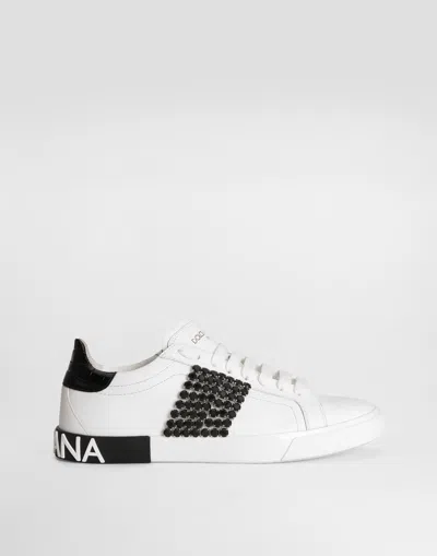 Dolce & Gabbana Sneaker Portofino Vintage In Pelle Di Vitello In Bianco/nero