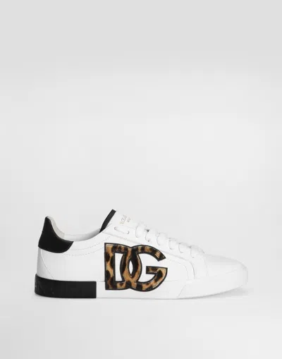 Dolce & Gabbana Women White Low Top Sneaker With Animal-motif Logo In Leather Woman In Multi