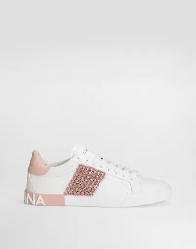 Dolce & Gabbana Calfskin Portofino Vintage Sneakers In White