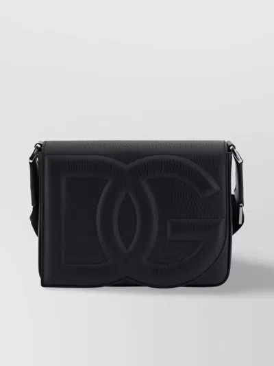 Dolce & Gabbana Calfskin Rectangular Shoulder Bag With External Pocket In Black
