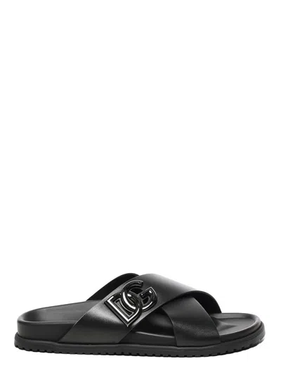 Dolce & Gabbana Calfskin Sandal In Black