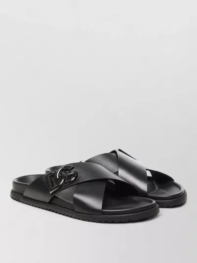Dolce & Gabbana Calfskin Sandals Open Toe Flat Sole In Black