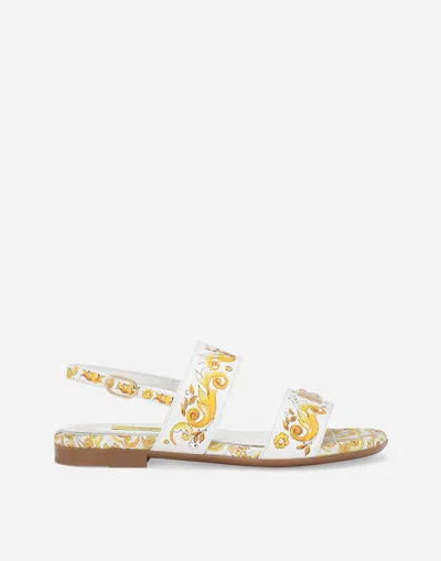 Dolce & Gabbana Calfskin Sandals With Yellow Majolica Print