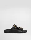 Dolce & Gabbana Calfskin Sliders In Black