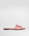 Dolce & Gabbana Women's Flat Slipper In Pink Calfskin With Embossed Dg Logo In Pink