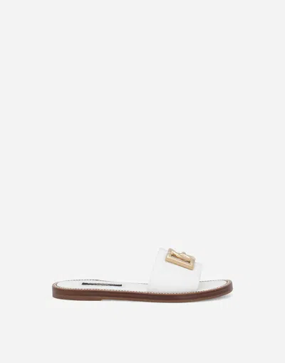 Dolce & Gabbana Calfskin Sliders With Dg Logo In White