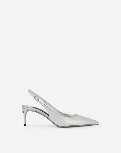 Dolce & Gabbana Calfskin Slingbacks In Silver