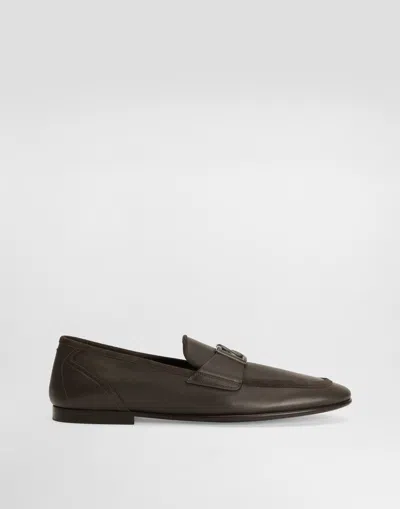 Dolce & Gabbana Interlocked-dg Leather Slippers In Brown