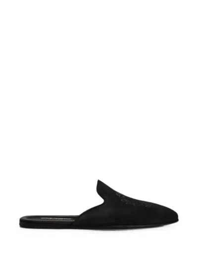 Dolce & Gabbana Calfskin Slippers In Black